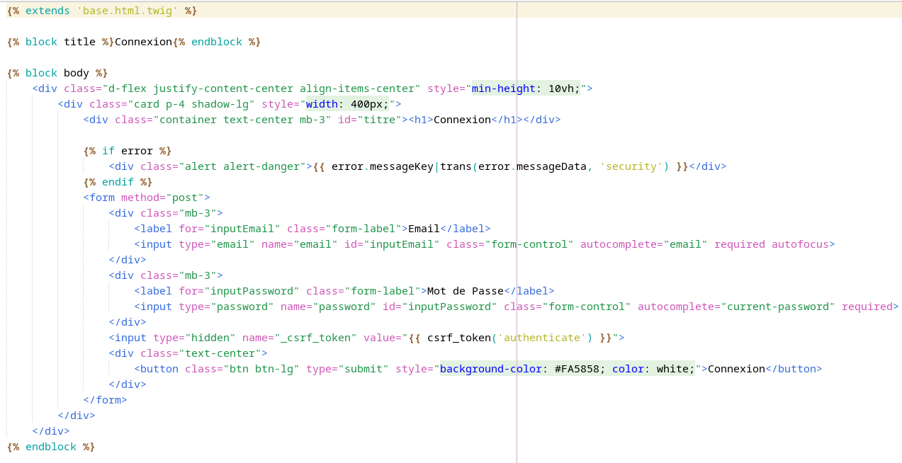 Formulaire Connexion Twig